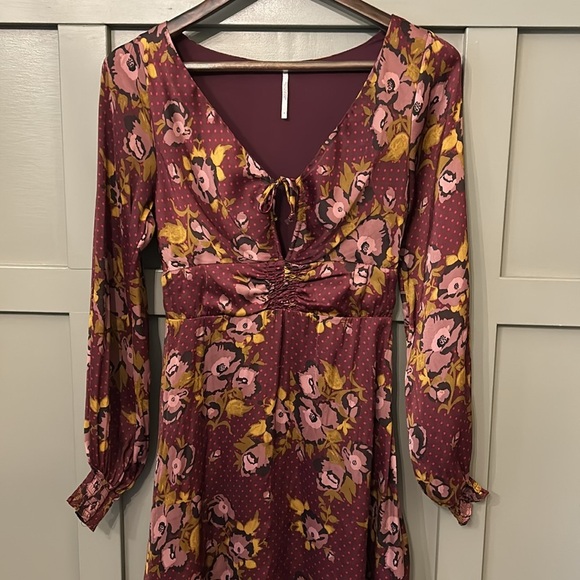 Free People Floral Long Sleeve Dress - Burgundy and Yellow - Picture 4 of 10